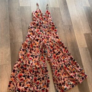 Anthropologie Floral Velvet Pink Jumpsuit
